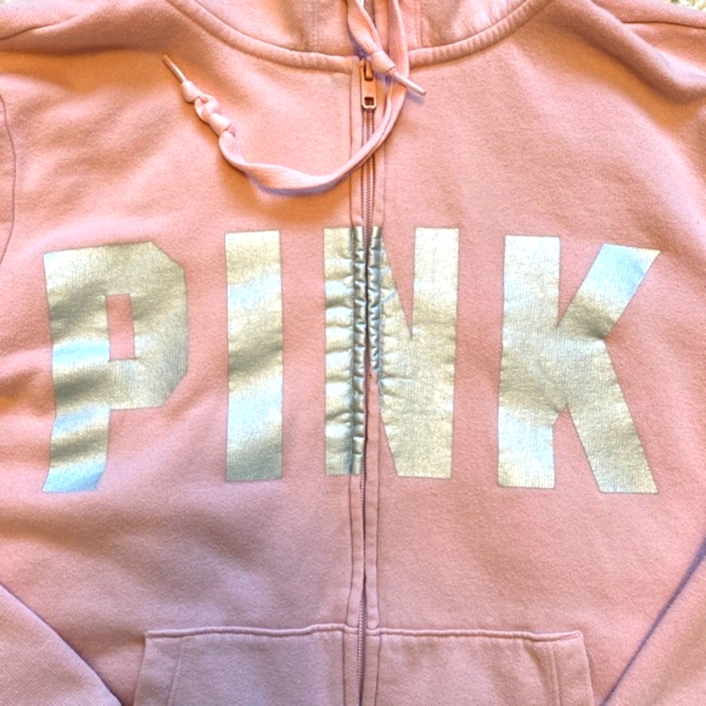 Victoria’s Secret PINK Dusty Rose/Light Pink w/ Silver Writing Full-zip Hoodie.